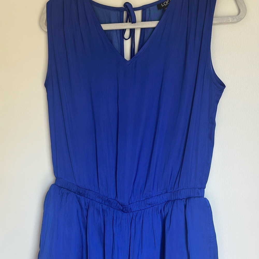 Ann Taylor Loft Silky Romper XXS Petite Royal Blue VNeck Open Back Shorts Dressy - Picture 4 of 10